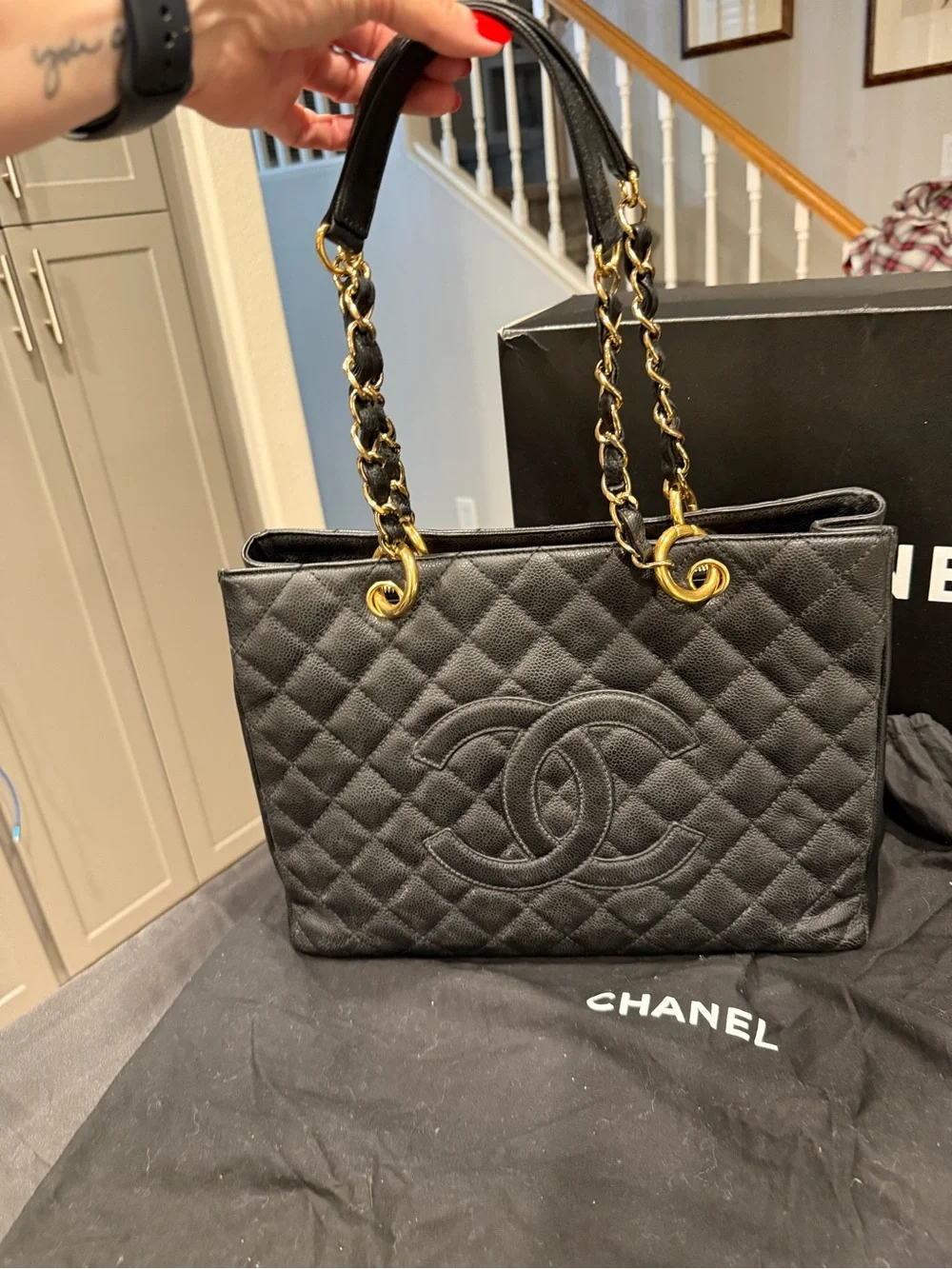 Authentic Chanel GST Grand Shopping Tote Black Caviar Gold Hardware +Entrupy EUC - Picture 7 of 16